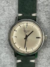Longines - 35mm Ref 7841 1 - CAL 284 - Silver Dial, Green Leather Band, SS. Case