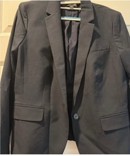 Ann Taylor Navy Blazer Size 12 Notch Lapel One-Button Single-Breasted