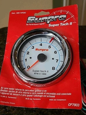 Sunpro Super Tach II  CP7903 3-3/8   TACHOMETER WHITE/CHROME NOS New!