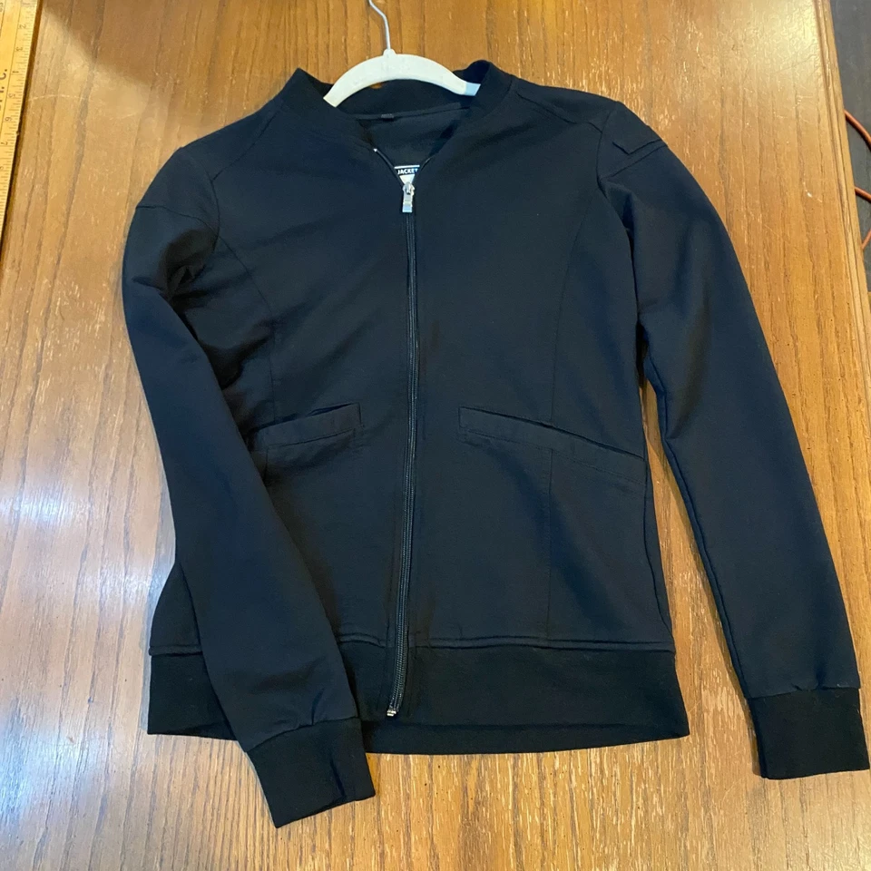 Chaqueta Médica Mujer Negra XXS - Ropa de Trabajo Cremallera Frontal Uniforme Médico Top Elástico Foto 3 de 4