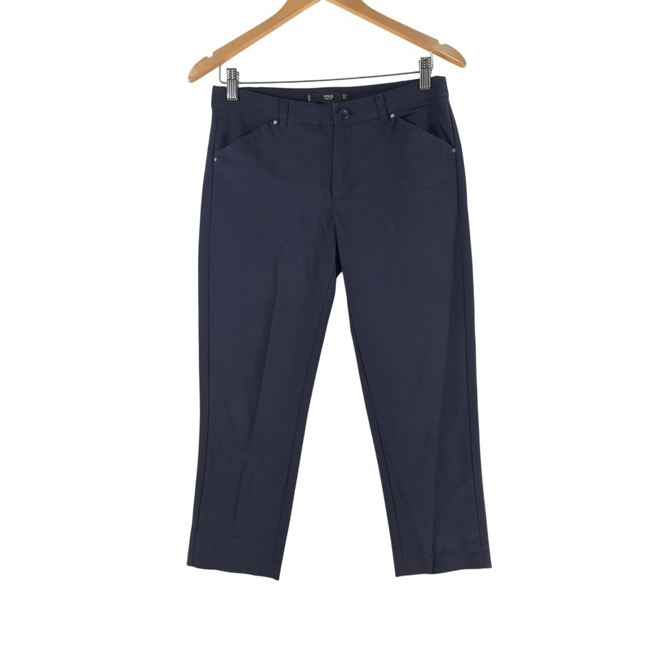 MNG Mango Basics Pants Womens 8 Blue Chino Slim Straight Stretch Twill 130841