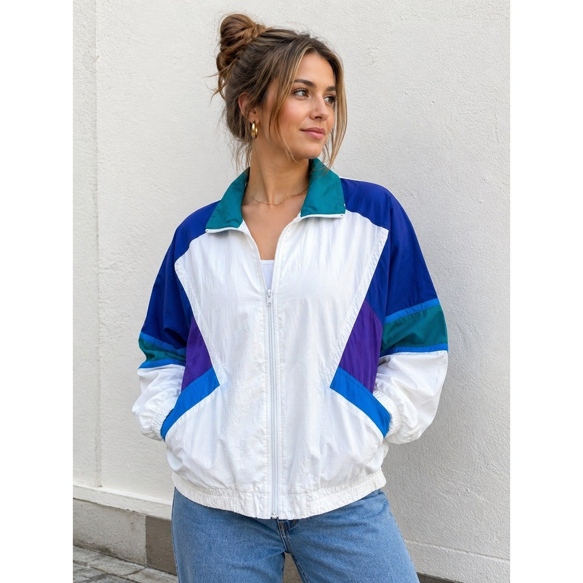 Vintage Jantzen Classics VTG Blue White Full Zip Windbreaker Track
