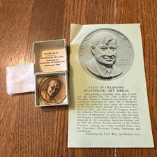 Oklahoma Statehood Will Rogers Bronze Medal w Medallic Art Co Box 