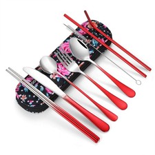 Travel Utensils,Reusable Silverware Set To Go Portable Cutlery Set with a Wat...