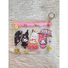 Sanrio My Melody Kuromi Pochacco clear pouch pink  trim zipper and keychain