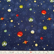 Michael Miller Space Planets Stars Navy Cotton Fabric by the HALF YARD
