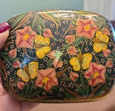 B. Dar & Co Handpainted Laquer Lidded Vintage Box Butterflies Made In India