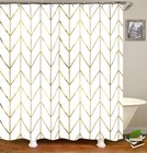 Shower Curtain with Gold Chevron, Geometric Pattern, Gold Shower Curtain Hook...
