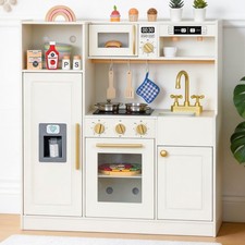 Wooden Kids Play Kitchen with Lights and Sounds, 18 Accessories, Modern Desig...