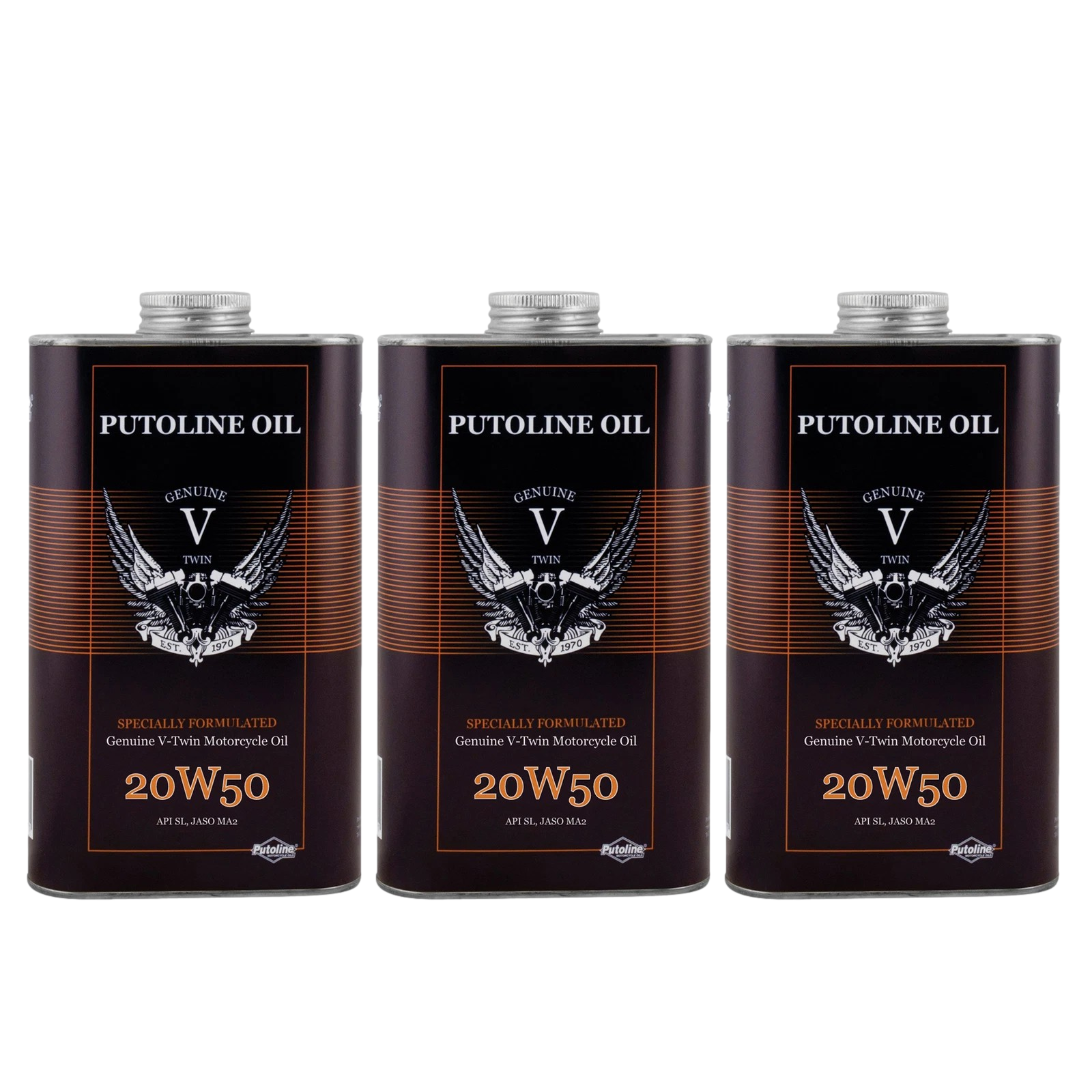 3 x Putoline Genuine V-Twin Fully Synthetic 20W50 Motorcycle Engine Oil, 1 Litre
