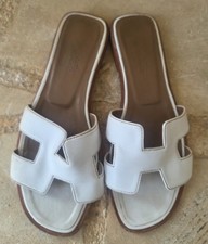 HERMES Oran Sandals White Calfskin Leather