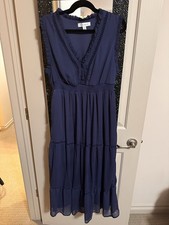 Cristina B Size L Navy Tiered Maxi Length Ruffled Sleeveless Dress Boho Cottage