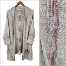 CJ Banks Plus Size 2X Open Knit Front cardigan Sweater Long Tan Pink