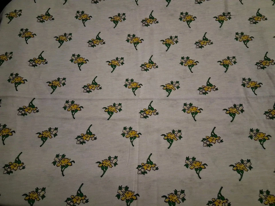 Yellow Green Floral White 2 Way Stretch Knit Fabric 56" X 34" - Image 2 of 4