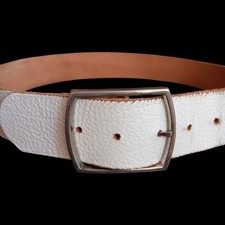 Vintage 32/34 Mod Leather Belt 1960s 70s Silver Buckle Mens/Womens 1.5" Wide USA