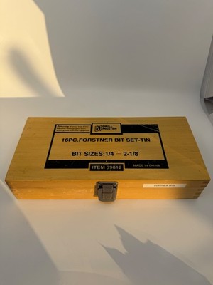 Drill Master 39812 16PC Forstner Bit Set Tin Sizes 1/4 -2-1/8  Wood Case USED
