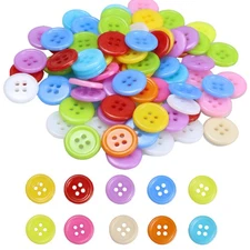 300PCS Colored Round Buttons, 15mm, Flatback, 4-Hole, DIY Crafts, Sewing