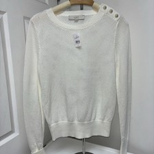 LOFT Ivory Mesh Knit Sweater XS NWT Shoulder Button Detail