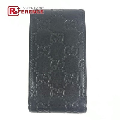 Gucci 181716 Guccisima Logo GG Leather Cigarette Case Black Used