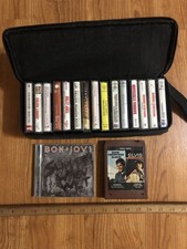Lot Of 15 Cassette Tapes  Case Logic w/Elvis Presley 8 Track  Bon Jovi CD
