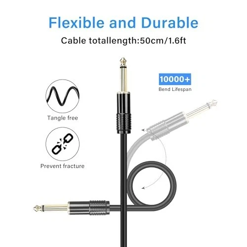 Cable de extensión mono TS 1.6 FT 1/4" - cable de guitarra macho a hembra chapado en oro Foto 4 de 4