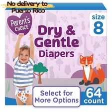 Parent's Choice Dry Gentle Diapers Size 8, 64 Count new