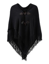 Ferand Women  s Loose Fitting Poncho Cape Shawl with Stylish Horn Buttons,