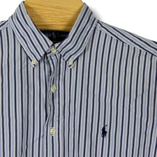 Ralph Lauren Button Down Shirt Mens Large Blue Striped Classic Fit Long Sleeve