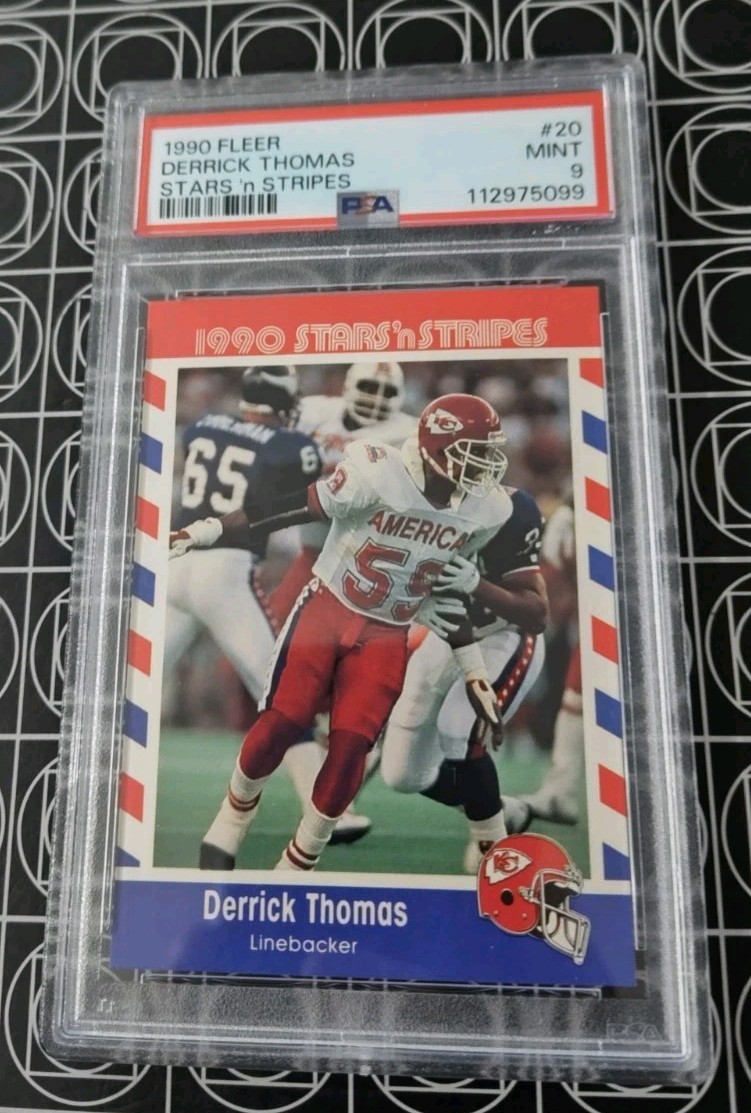 DERRICK THOMAS KC CHIEFS 1990 FLEER STARS 'N STRIPES HOF CARD 20 PSA MINT 9