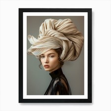 Woman in Oversized Hat" Art Print Framed Wall Art Poster Canvas Print Picture"
