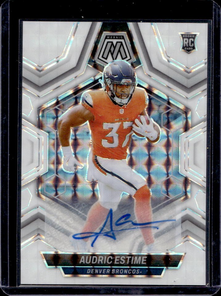 2024 Panini Mosaic Audric Estime Rookie Auto RC White Prizm Rookie #392 Broncos