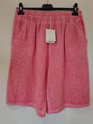 Damen Leinenmischung Shorts Einheitsgröße 10-14 italienischer Lagenlook Stretch Bund Taschen