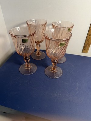 Luminarc Rosaline Pink Swirl Wine Glasses French Tempered Set 4
