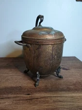 Vintage "Thermos" Ice Bucket Solid Brass Claw Feet Legs Hinged Lid