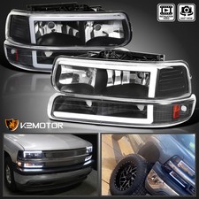 Black Fits 1999-2002 Chevy Silverado 00-06 Tahoe Suburban Led Tube Headlights