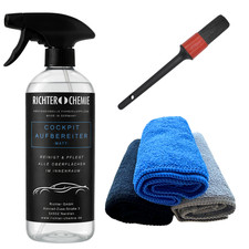 Cockpitreiniger Set 1L Sprühflasche Mikrofasertücher Pinsel für Auto Innenraum