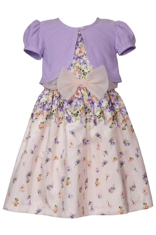 NEW Bonnie Jean Girl Size 4 "PEACH LAVENDER FLORAL" Shantung Dress Cardigan Set