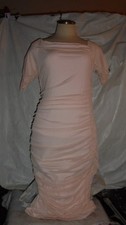 VENUS LT. PINK, RUCHED STRETCHY, BODYCON DRESS, SCOOP NECK. SZ L. BUST, 36"