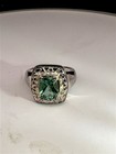 ENCHANTED CUSHION CUT 4.00CT GREEN GARNET DIAMOND RAISED SUNBURST CUT RING- — photo 1