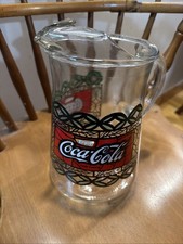 Vintage 1970's Coca-Cola Glass Pitcher, Enjoy Coke, Red, Clear 9" Tall