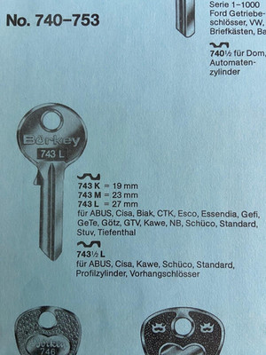 Schlüsselrohling Börkey 743 1/2 L für ABUS, Cisa, Kawe, Schüco, Standard, Profil