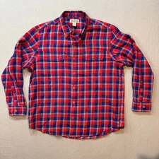Duluth Trading Co Flannel Red Blue Plaid Long Sleeve Button Up Shirt Men XL