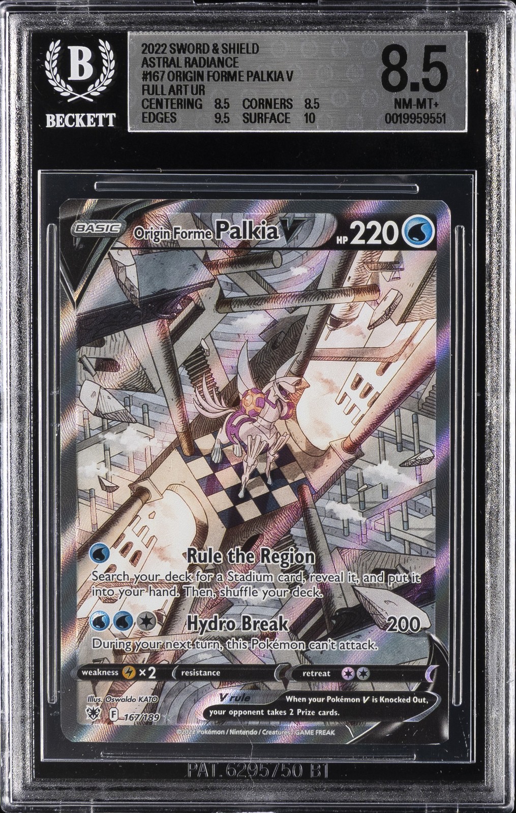2022 POKEMON: SWORD & SHIELD #167/189 FULL ART/ORIGIN FORME PALKIA V BGS 8.5