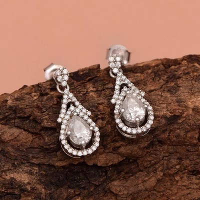 2.30 Ct Pear Cut Simulated Diamond Drop/Dangle Earrings In 14k White Gold Plated