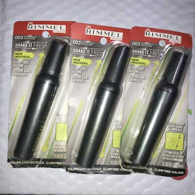 3 Tube Lot RIMMEL Shake It Fresh Clump Free Volume Mascara 003 EXTREME BLACK nip