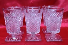 Westmoreland English Hobnail Clear Square Base 5 " Iced Tea 6 Goblet Glasses