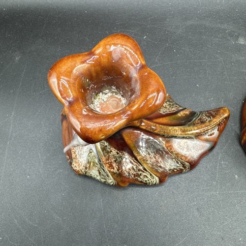 Royal Haeger Leaf Candleholders SET OF 2 Brown & Green Drip Glaze MCM Vintage - Picture 3 of 5