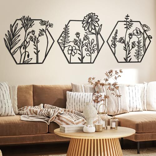 3 Pcs Metal Flower Wall Decor Minimalist Floral Wall Hanging Decor Black