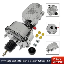 Chrome 7" Single Diaphragm Brake Booster & Finned Cap Master Cylinder 1" Bore GM