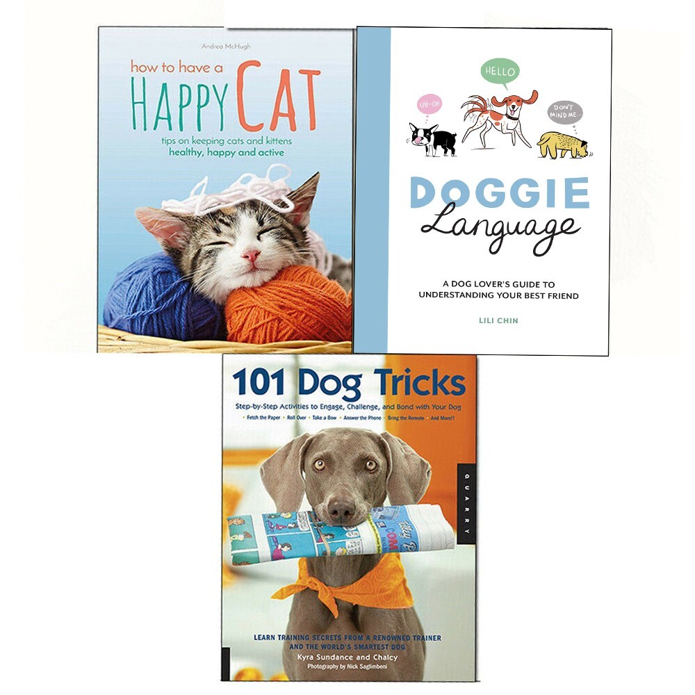 101 Dog Tricks,How to Have A Happy Cat,Doggie Language Lili Chin 3 Books Set